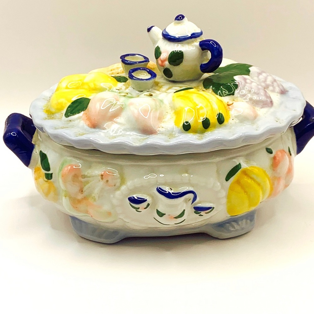 Vintage Porcelain Tea Trinket Box| Teapot Cottagecore Kitchen Items Decor